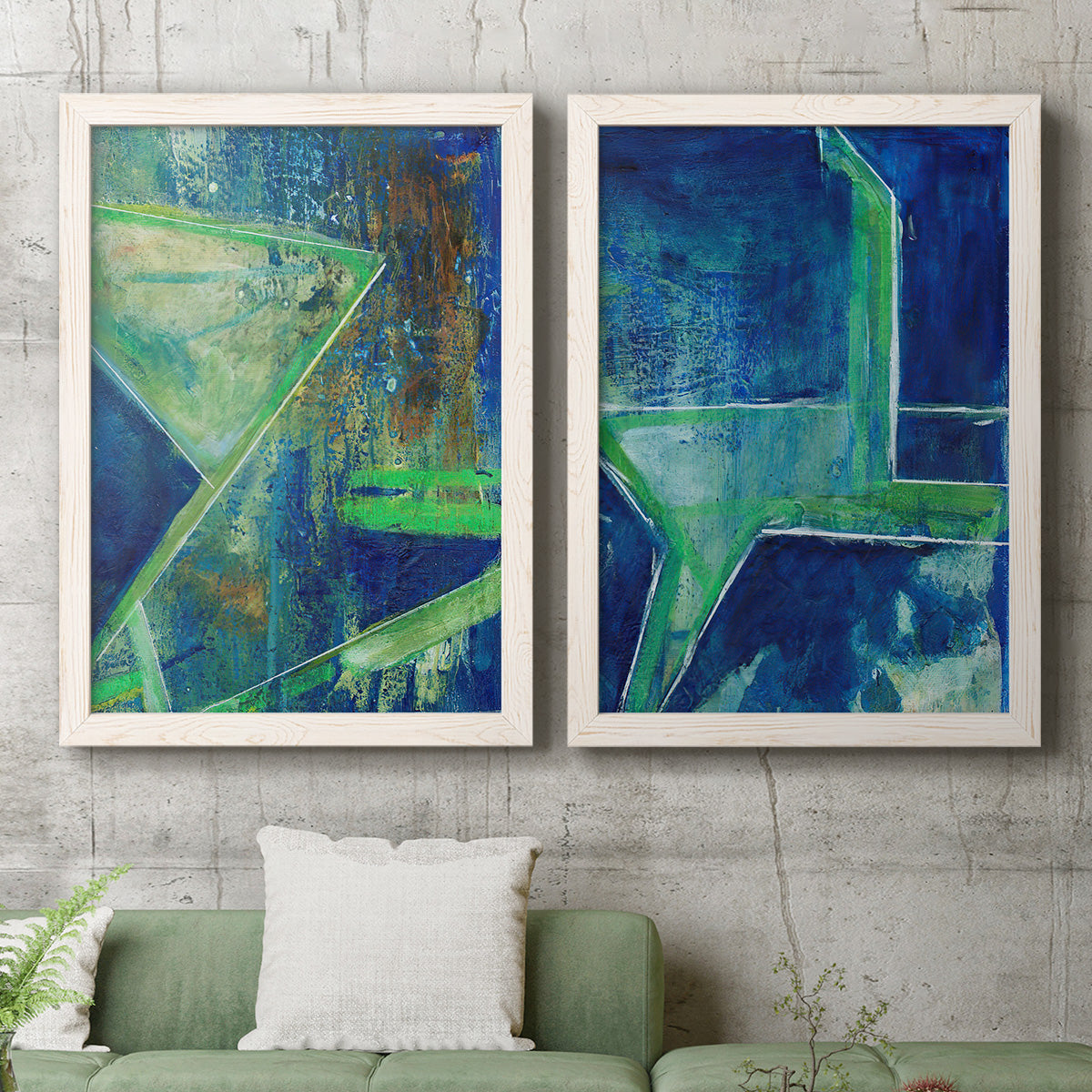 Geometric in Cool VII - Premium Framed Canvas 2 Piece Set - Ready to Hang