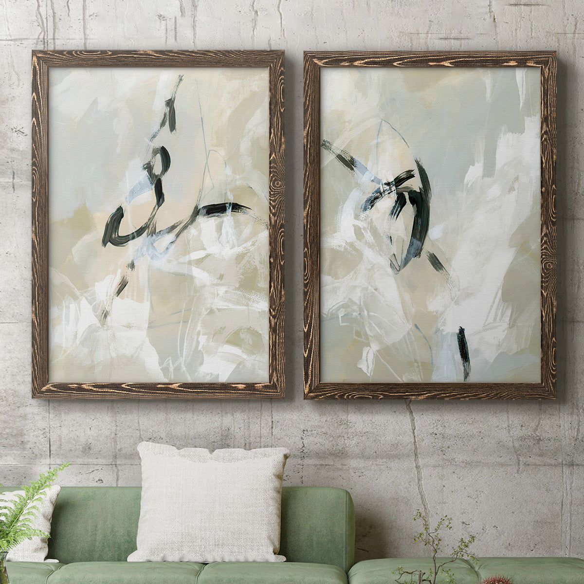 Scribble Veil I - Premium Framed Canvas 2 Piece Set - Ready to Hang