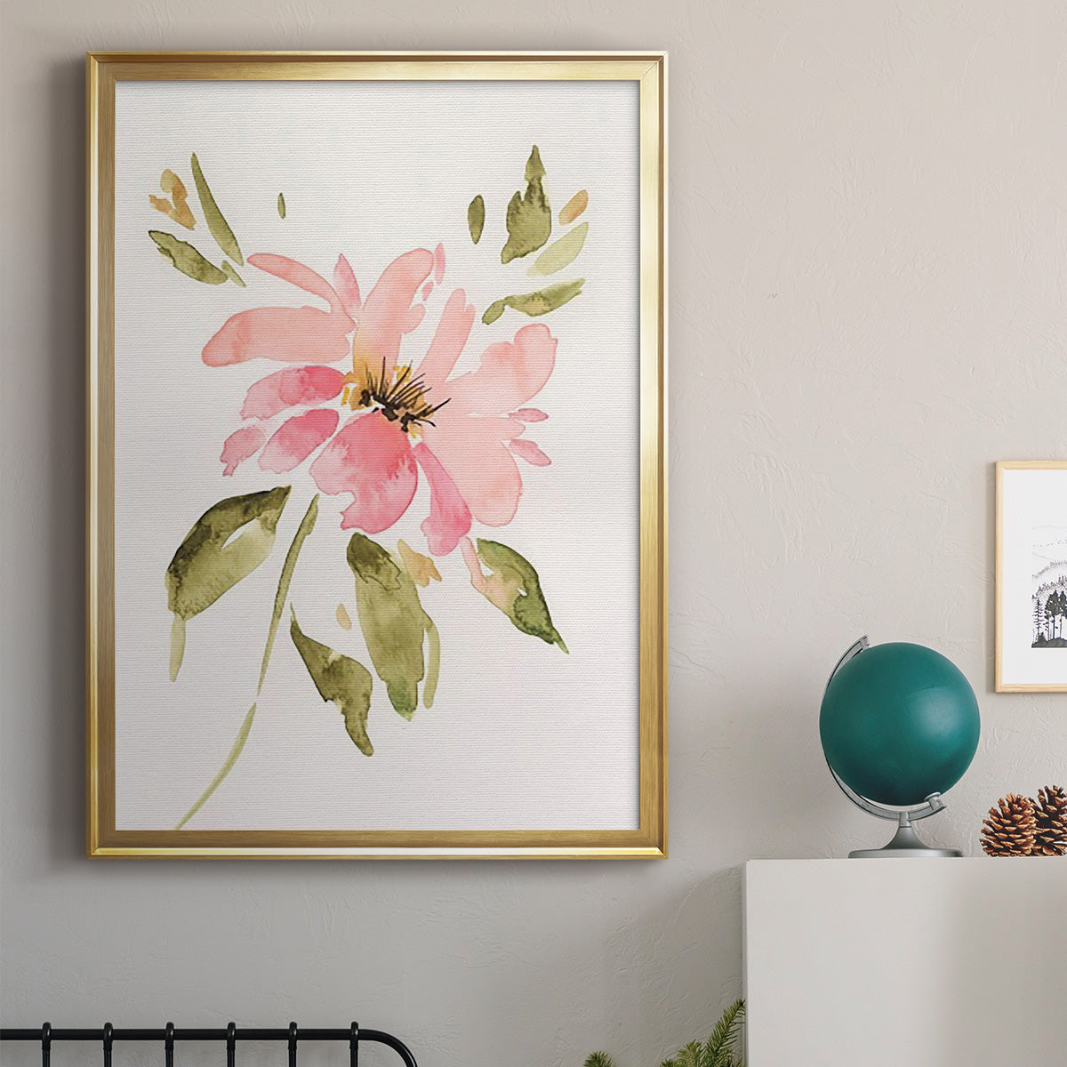 One Pink Bloom I - Modern Framed Canvas Print