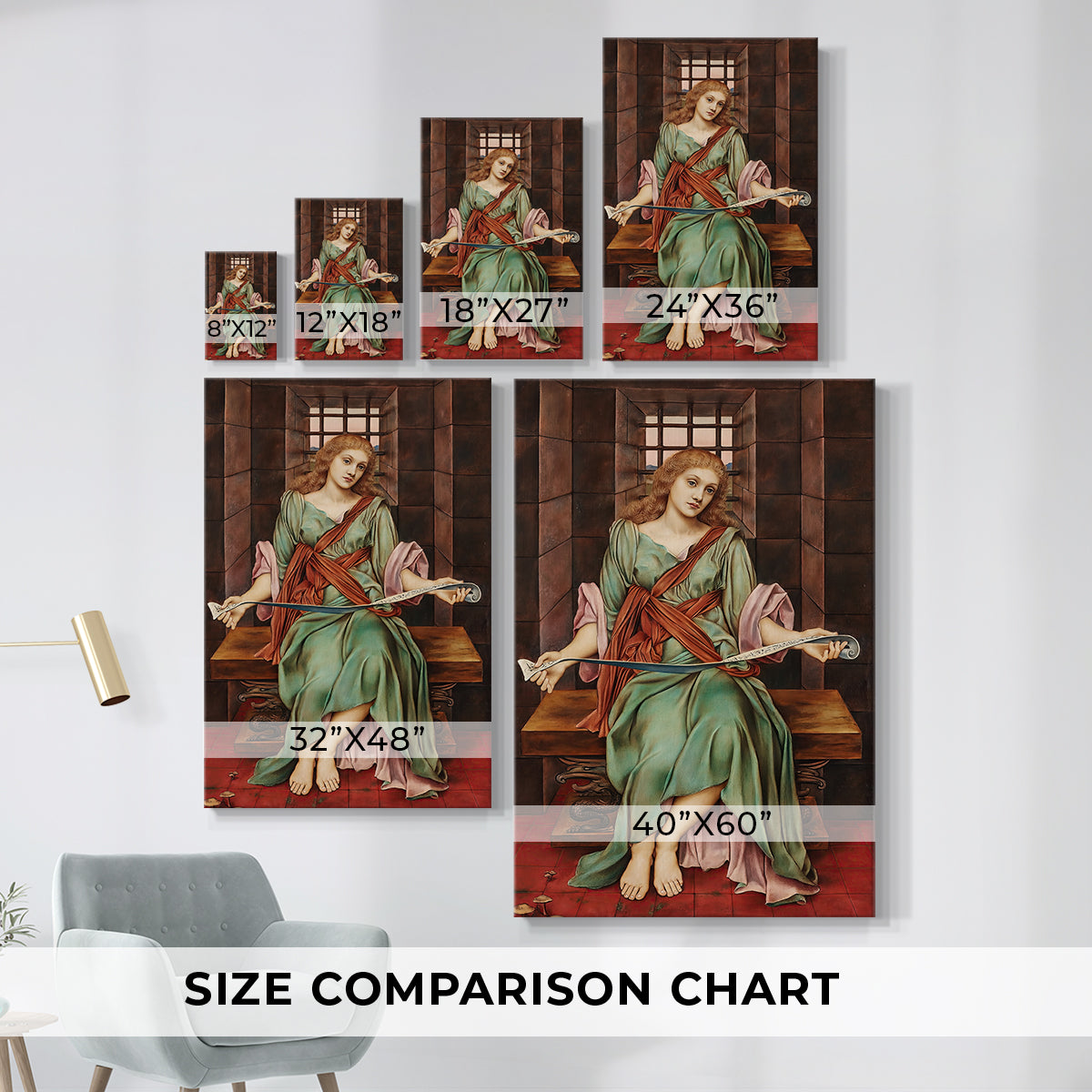 Size comparison chart for canvas art prints, showing multiple size options.
