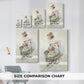 Size comparison chart for canvas art prints, showing multiple size options.