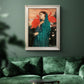 Impressionist portrait of a young woman with an ibis by Edgar Degas in an ornate champagne frame displayed in a dark-toned interior setting.