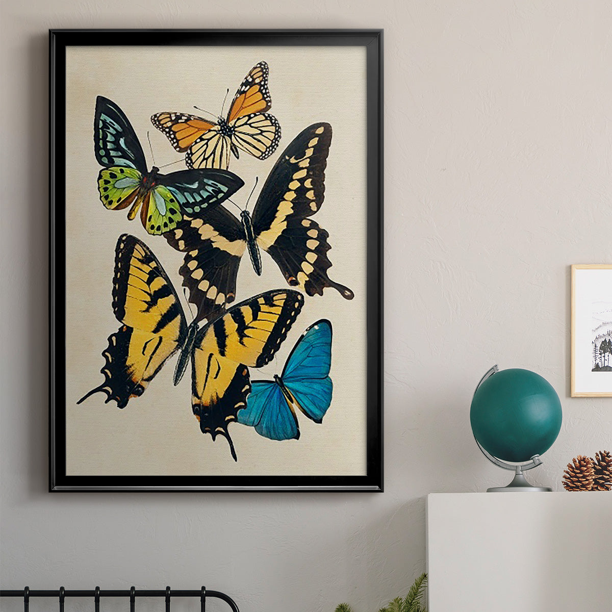 Collaged Butterflies II - Modern Framed Canvas Print