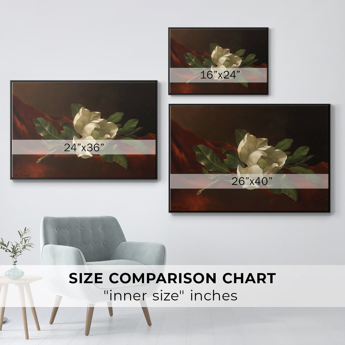 Magnolia on Red Velvet, c. 1885-1890 - Floater Framed Canvas Print