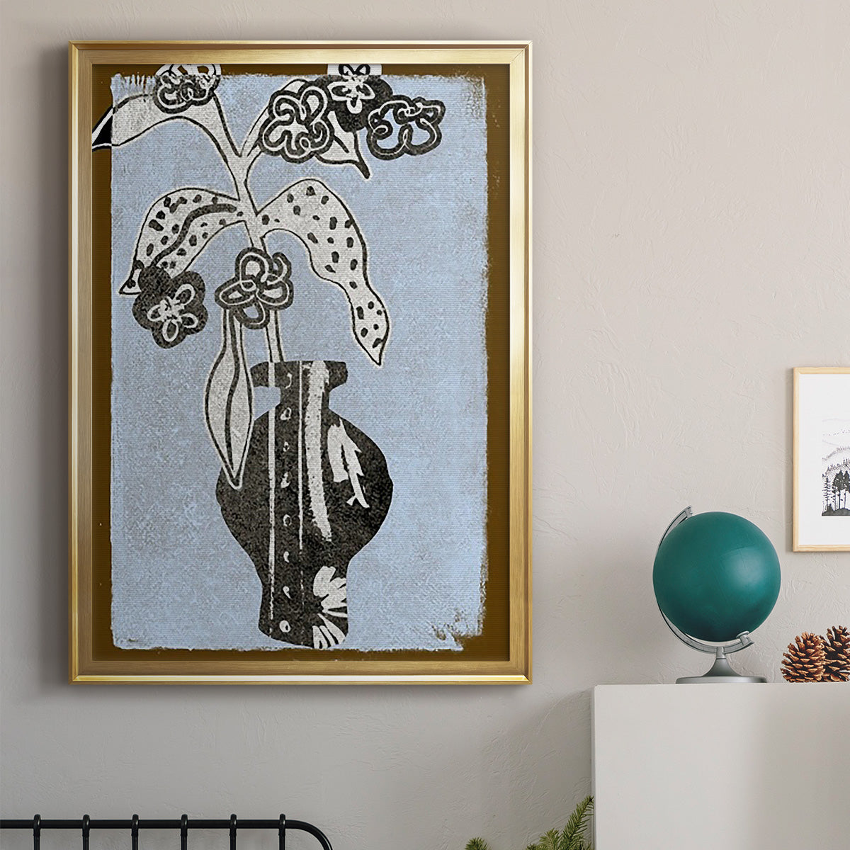 Graphic Flowers in Vase II - Modern Framed Canvas Print