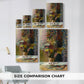 Size comparison chart for canvas art prints, showing multiple size options.