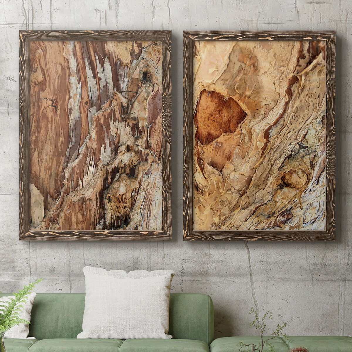 Tree Texture Triptych I - Premium Framed Canvas 2 Piece Set - Ready to Hang