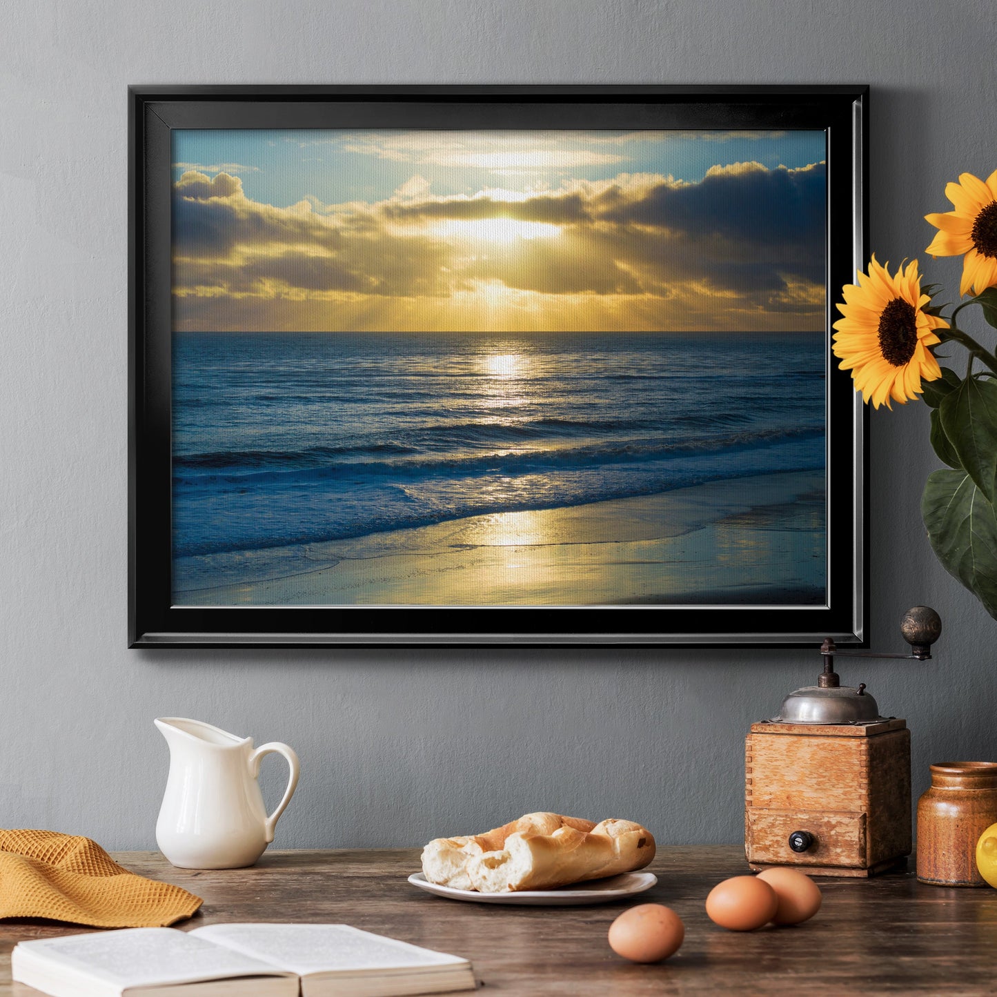 Beach Sunset Surfers Premium Classic Framed Canvas - Ready to Hang