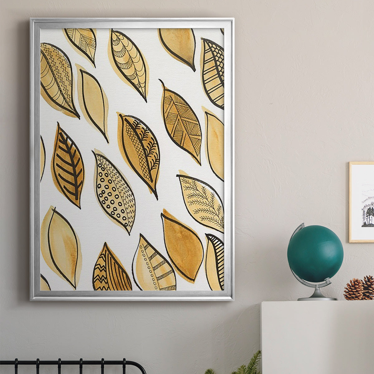Patterned Leaf Shapes II - Modern Framed Canvas Print