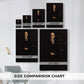 Size comparison chart for canvas art prints, showing multiple size options.