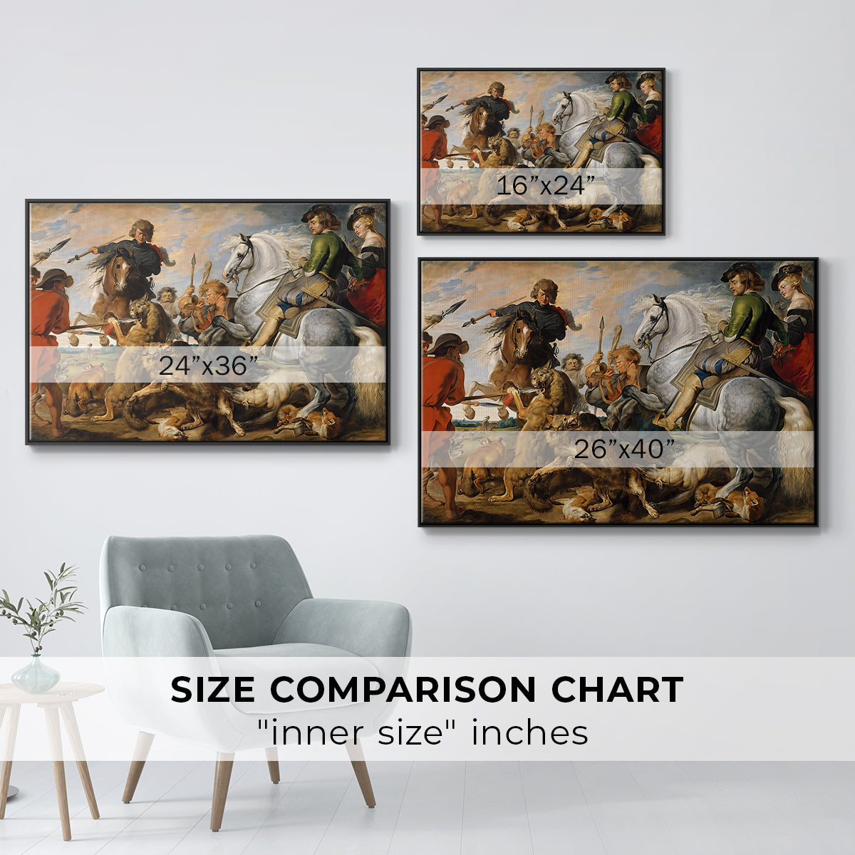 The Wolf and Fox Hunt, c. 1616 - Floater Framed Canvas Print