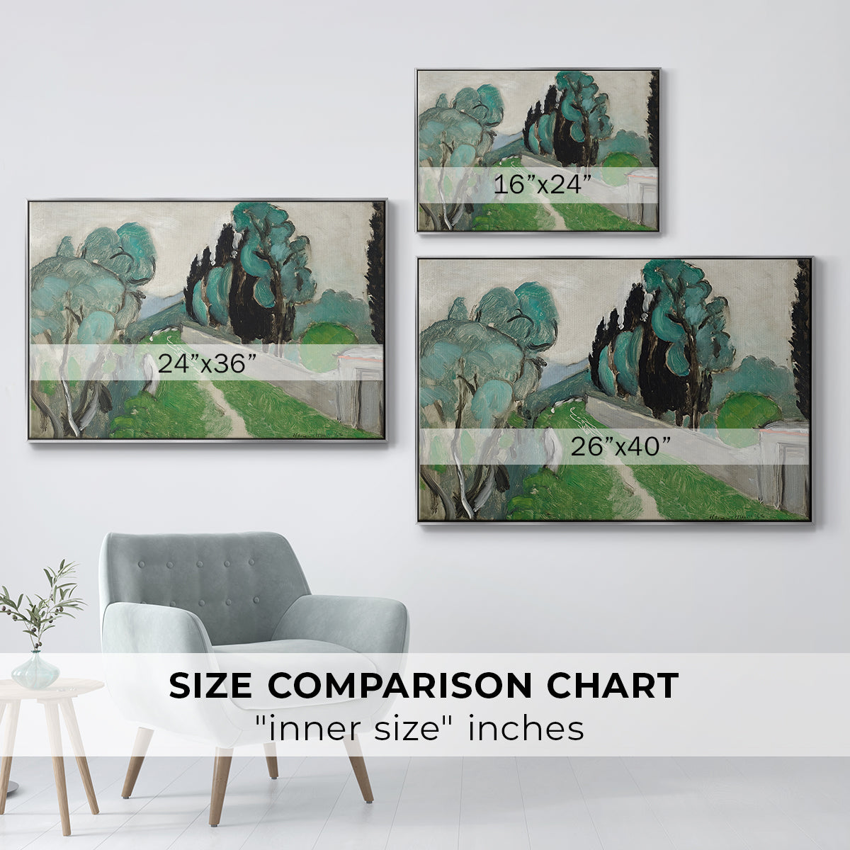 Landscape with Cypresses and Olive Trees near Nice, c. 1918 - Floater Framed Canvas Print