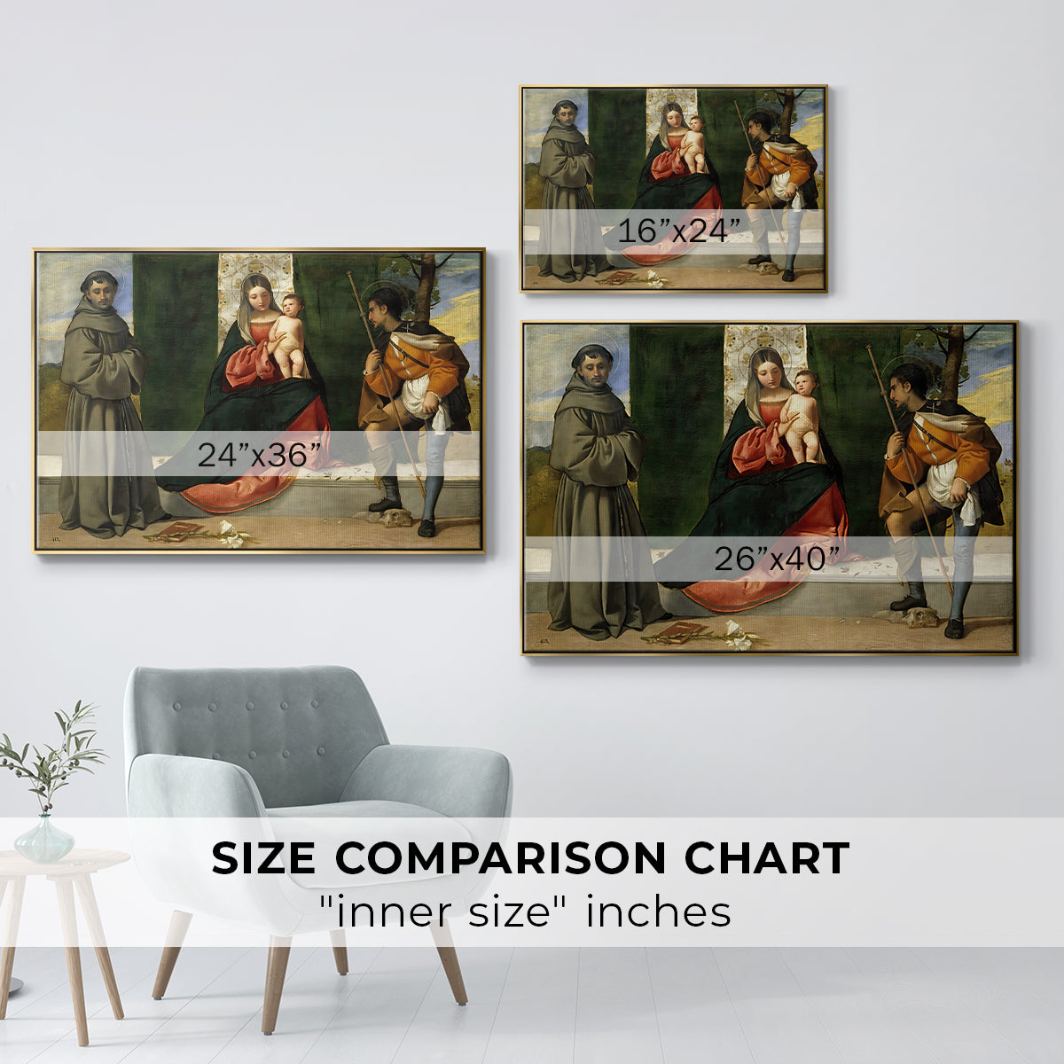Madonna and Child with Saints Anthony of Padua and Roch, c. 1510 - Floater Framed Canvas Print