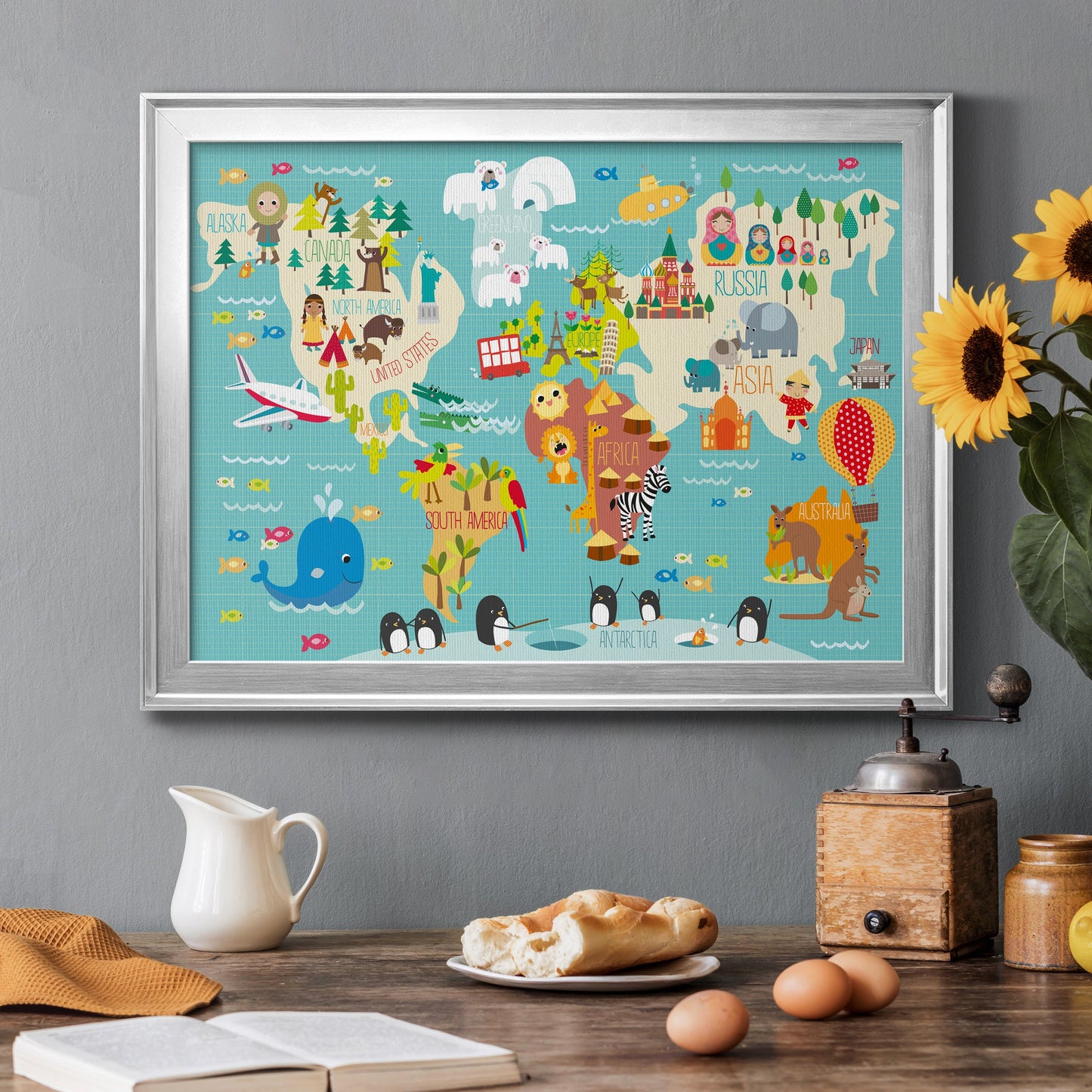 Children's World Map Premium Classic Framed Canvas - Ready to Hang