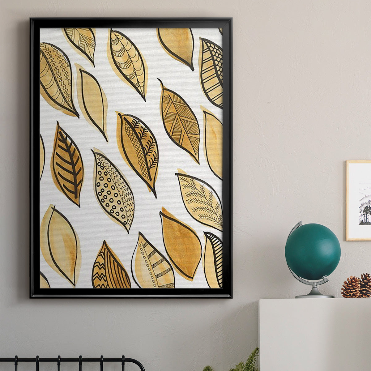 Patterned Leaf Shapes II - Modern Framed Canvas Print