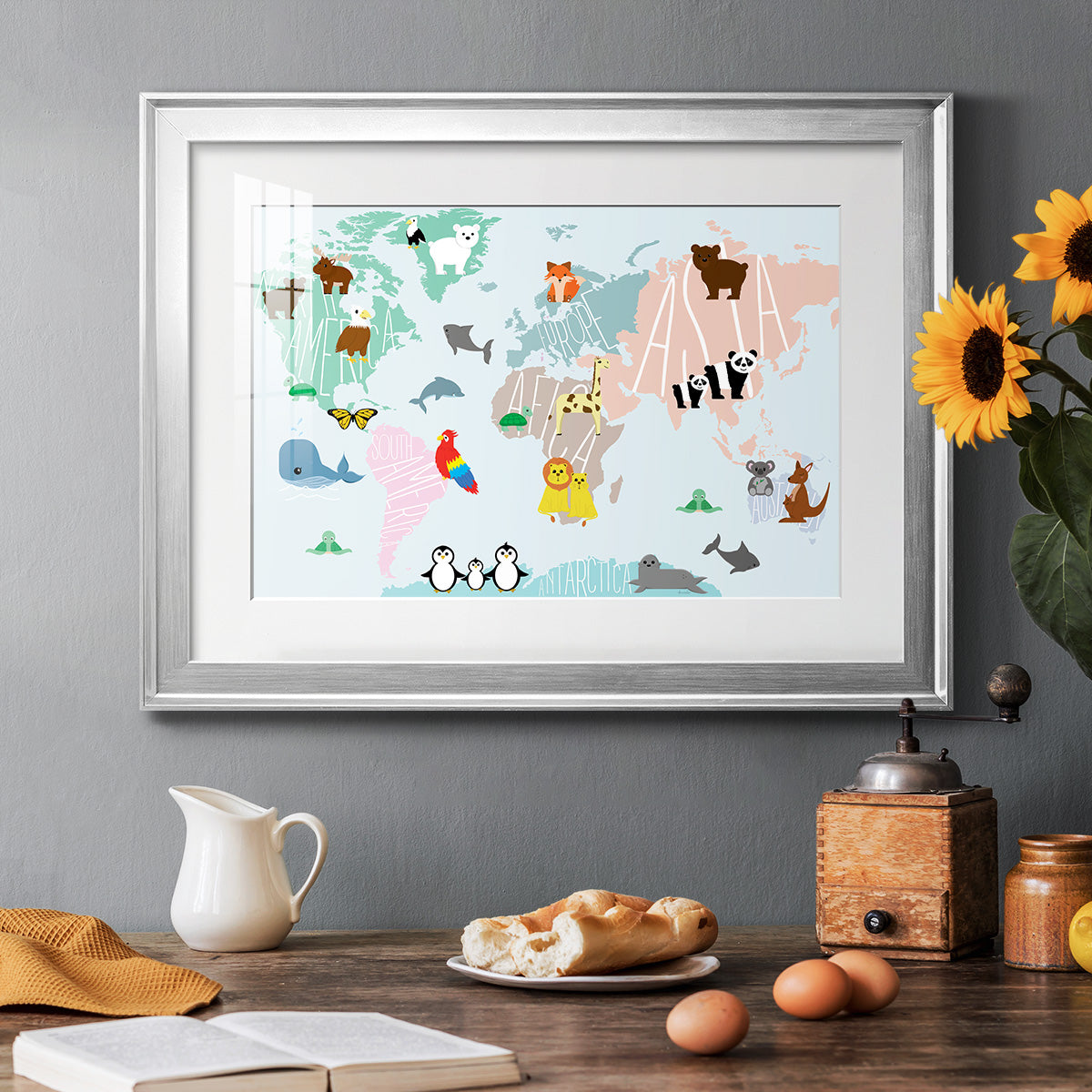 Animal Map - Modern Framed Art Print