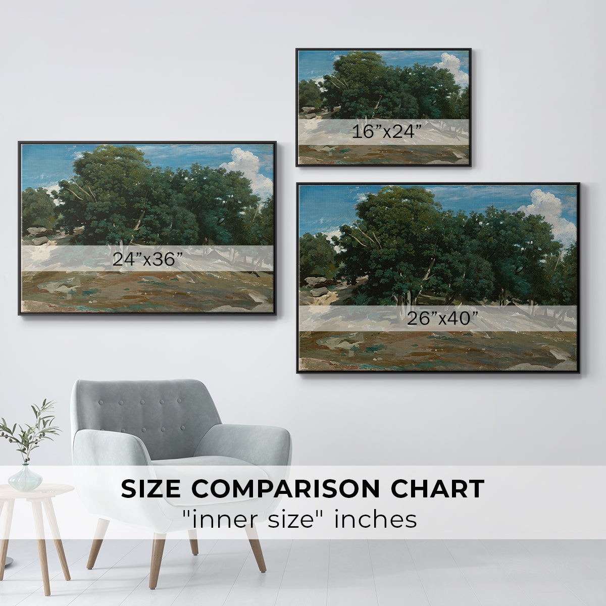 Fontainebleau: Oak Trees at Bas-Bréau, c. 1830-1835 - Floater Framed Canvas Print
