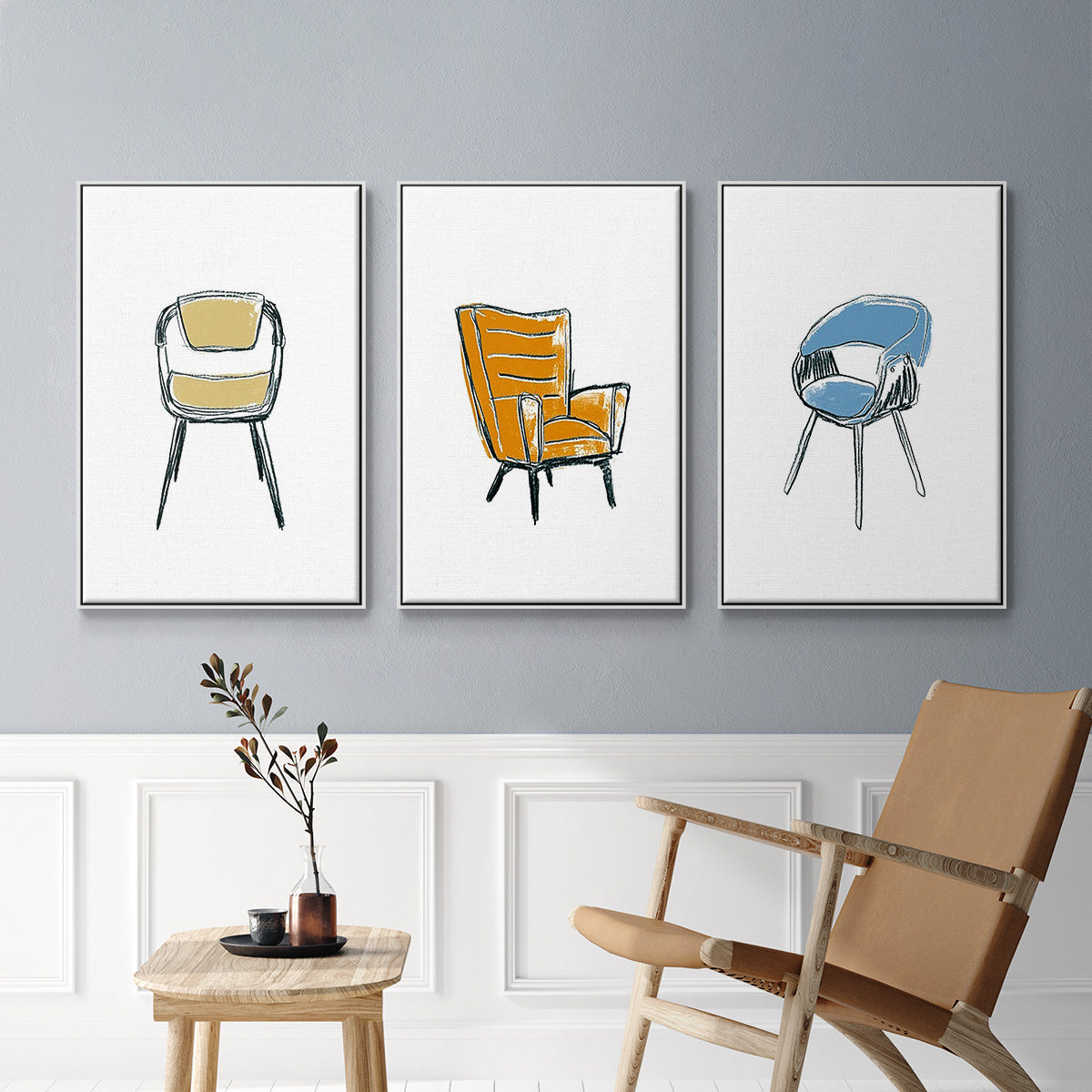 Take a Seat I - Framed Premium Gallery Wrapped Canvas L Frame 3 Piece Set - Ready to Hang