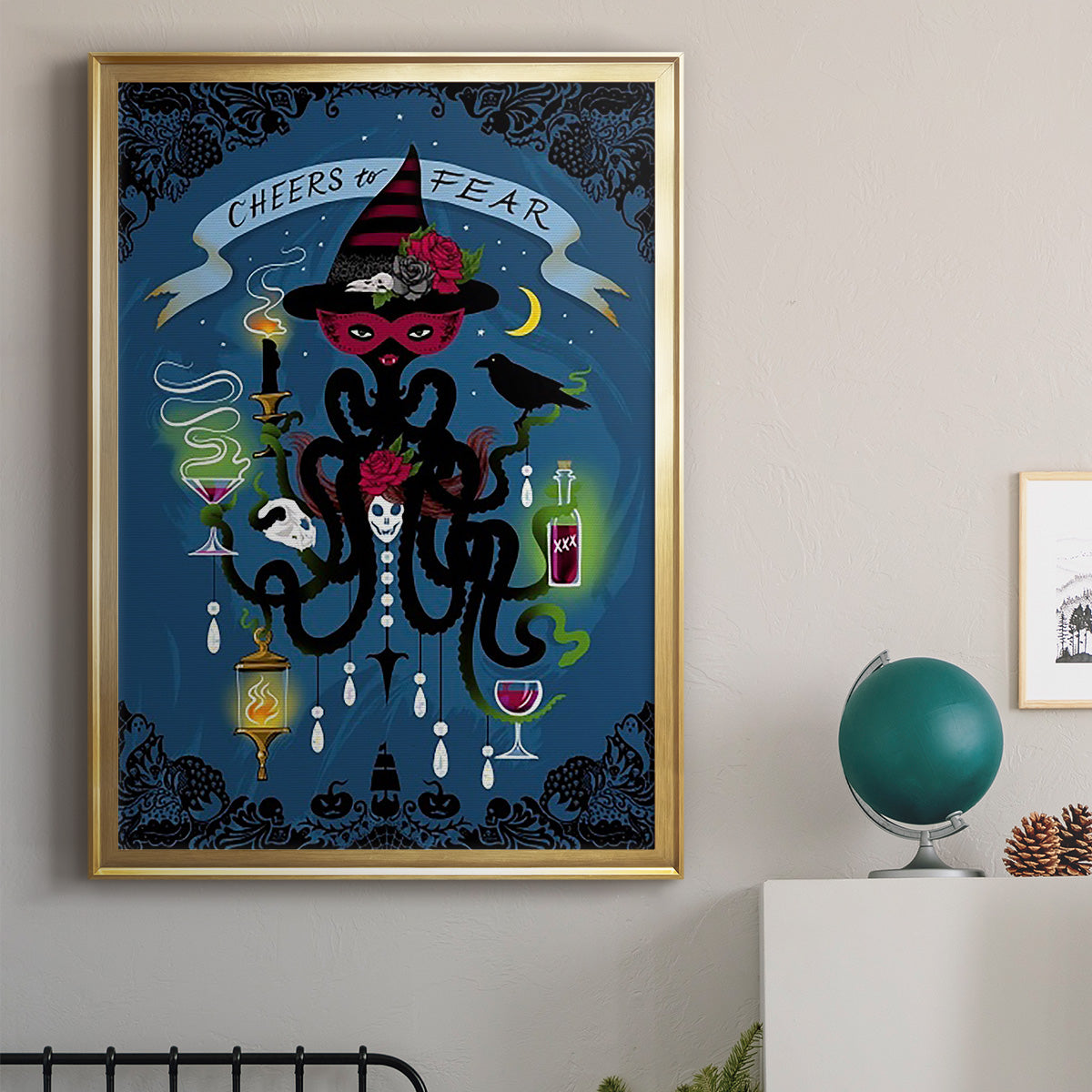 Spooky Cephalopod Chandeliers I - Modern Framed Canvas Print