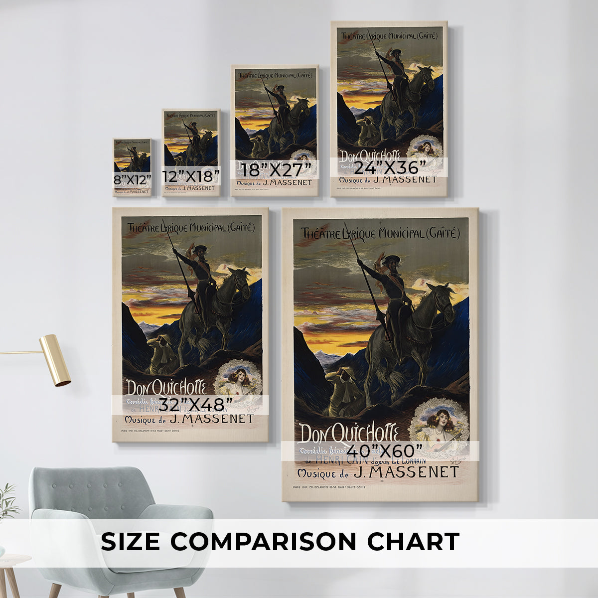 Size comparison chart for canvas art prints, showing multiple size options.