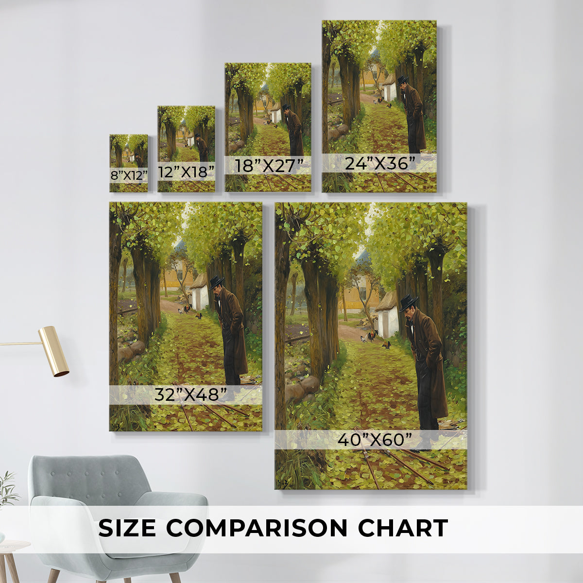 Size comparison chart for canvas art prints, showing multiple size options.