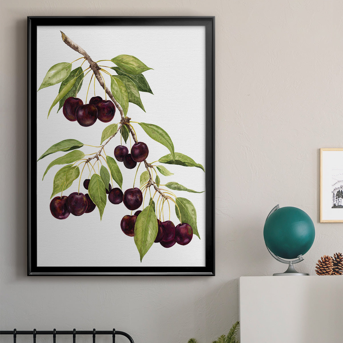 Watercolor Cherries - Modern Framed Canvas Print