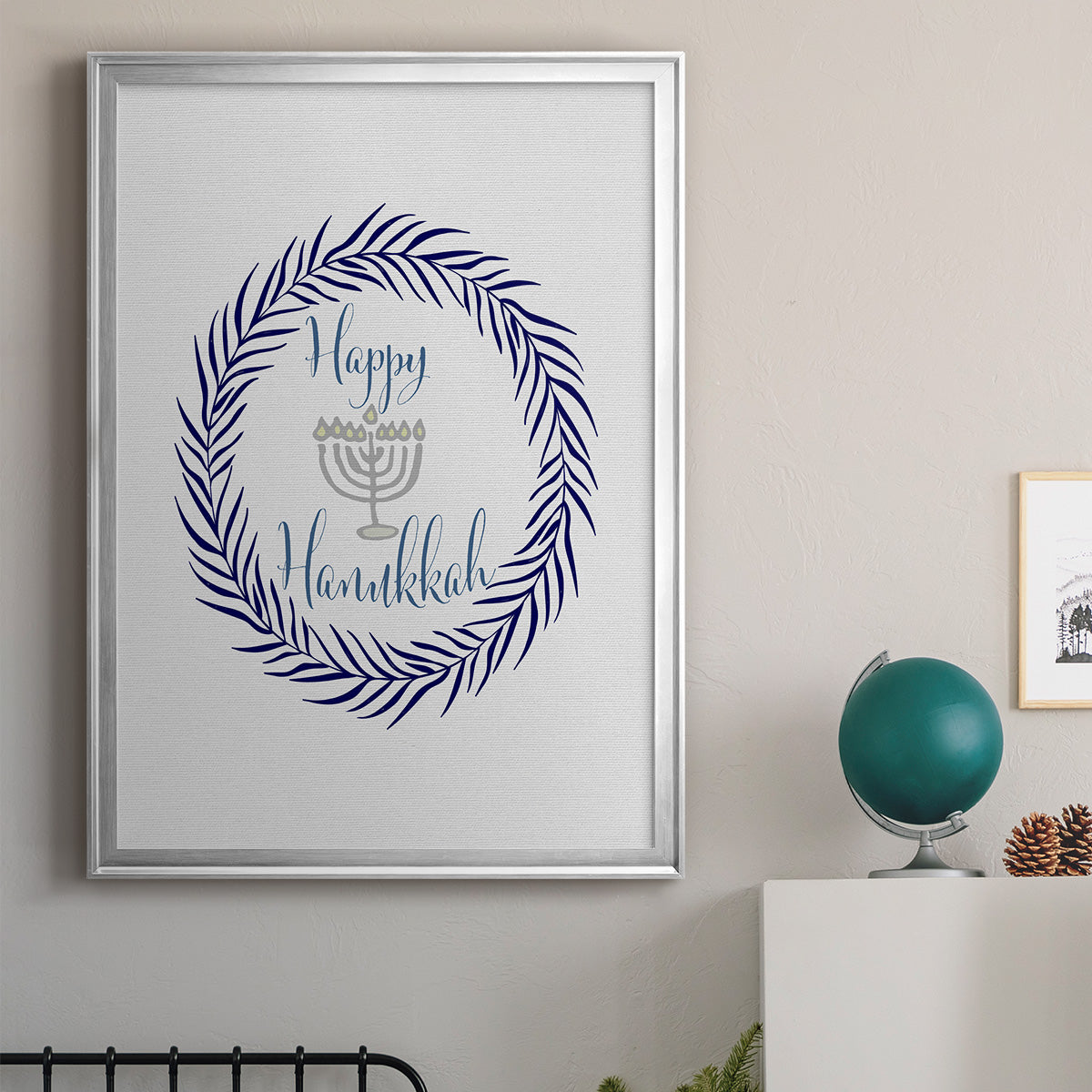 Hanukkah Wreath - Modern Framed Canvas Print