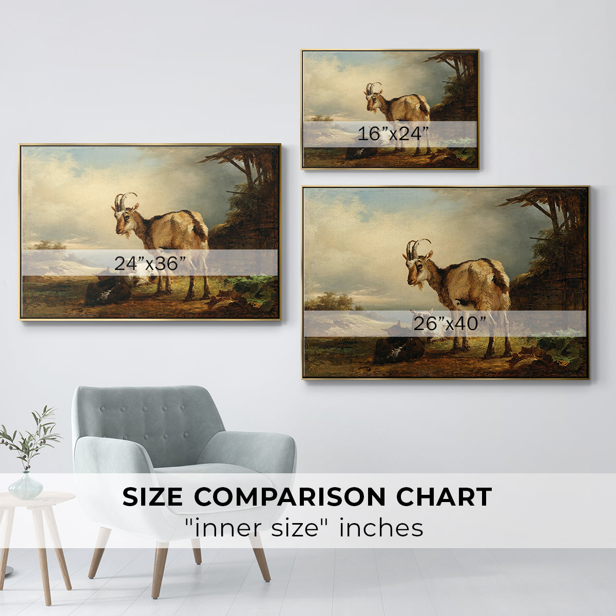 A Goat with Two Kids - Floater Framed Canvas Print