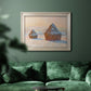 Impressionist winter haystack scene by Claude Monet in an ornate champagne frame displayed in a dark-toned interior setting.
