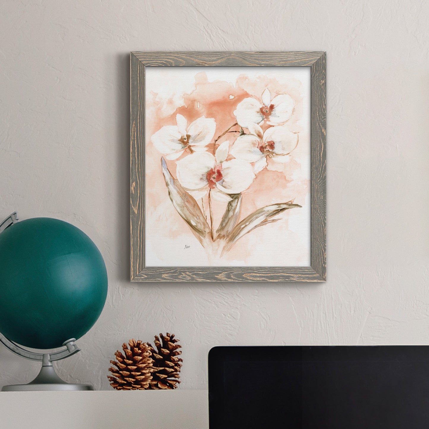 White and Coral Orchid I - Premium Canvas Framed in Barnwood - Ready to Hang