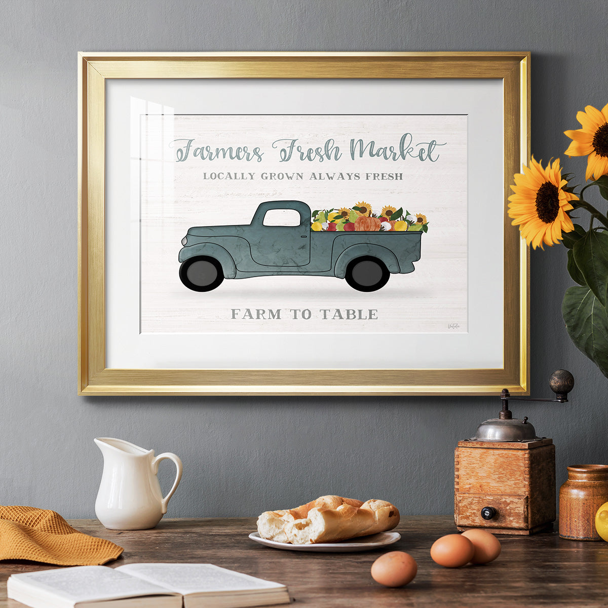 Fresh Sunflowers Truck - Modern Framed Art Print