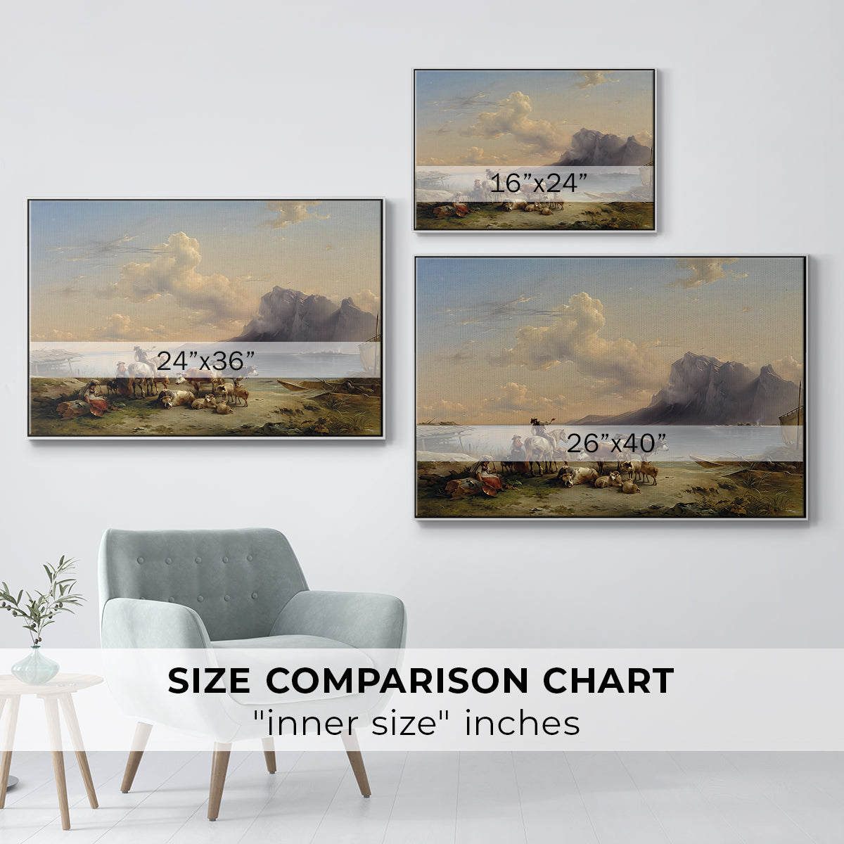 Shepherds and Cattle on Lake Attersee, 1852 - Floater Framed Canvas Print
