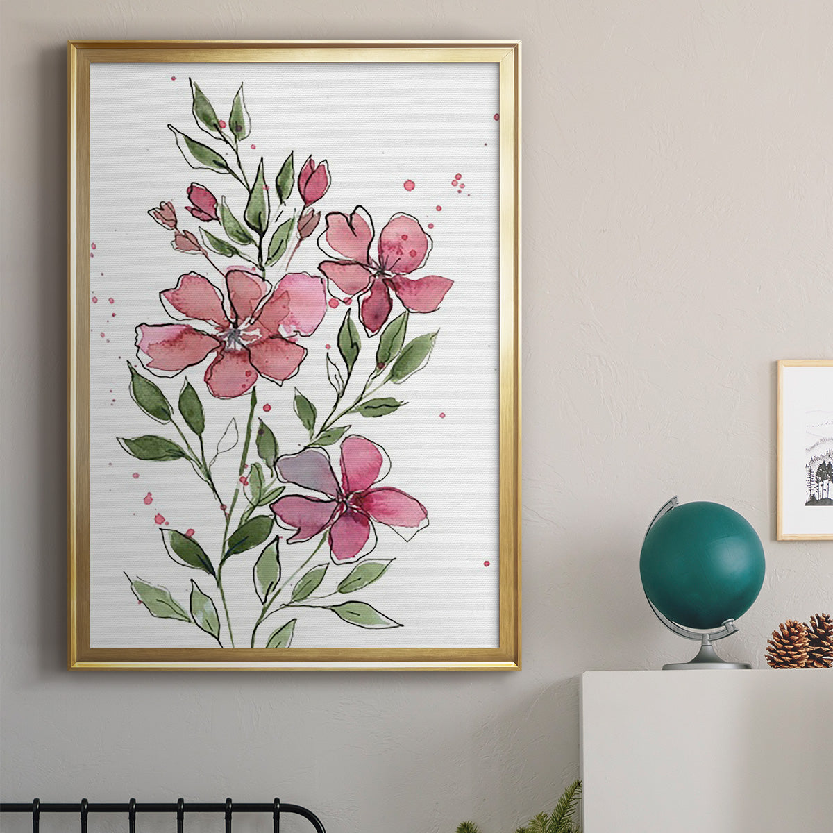 Watercolor Floral Stems I - Modern Framed Canvas Print