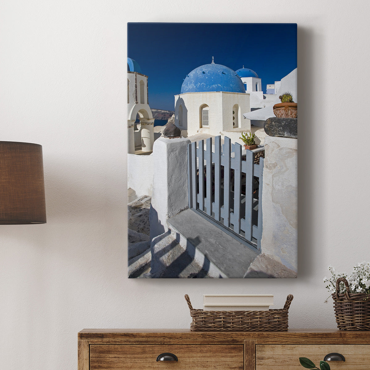 Santorini Sidewalk Premium Gallery Wrapped Canvas - Ready to Hang