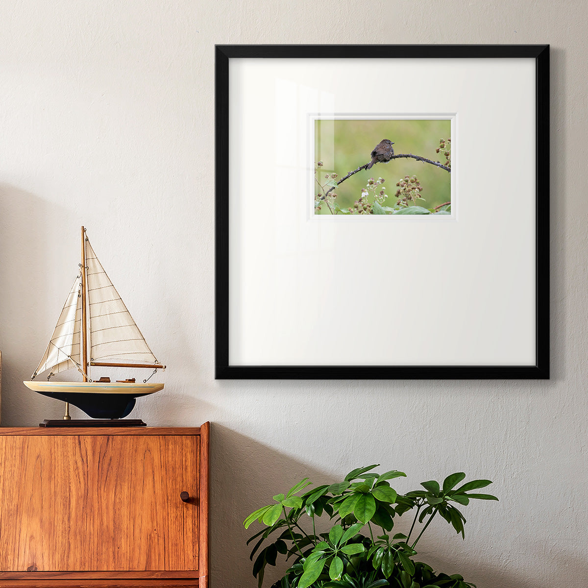 Resting Sparrow Premium Framed Print Double Matboard