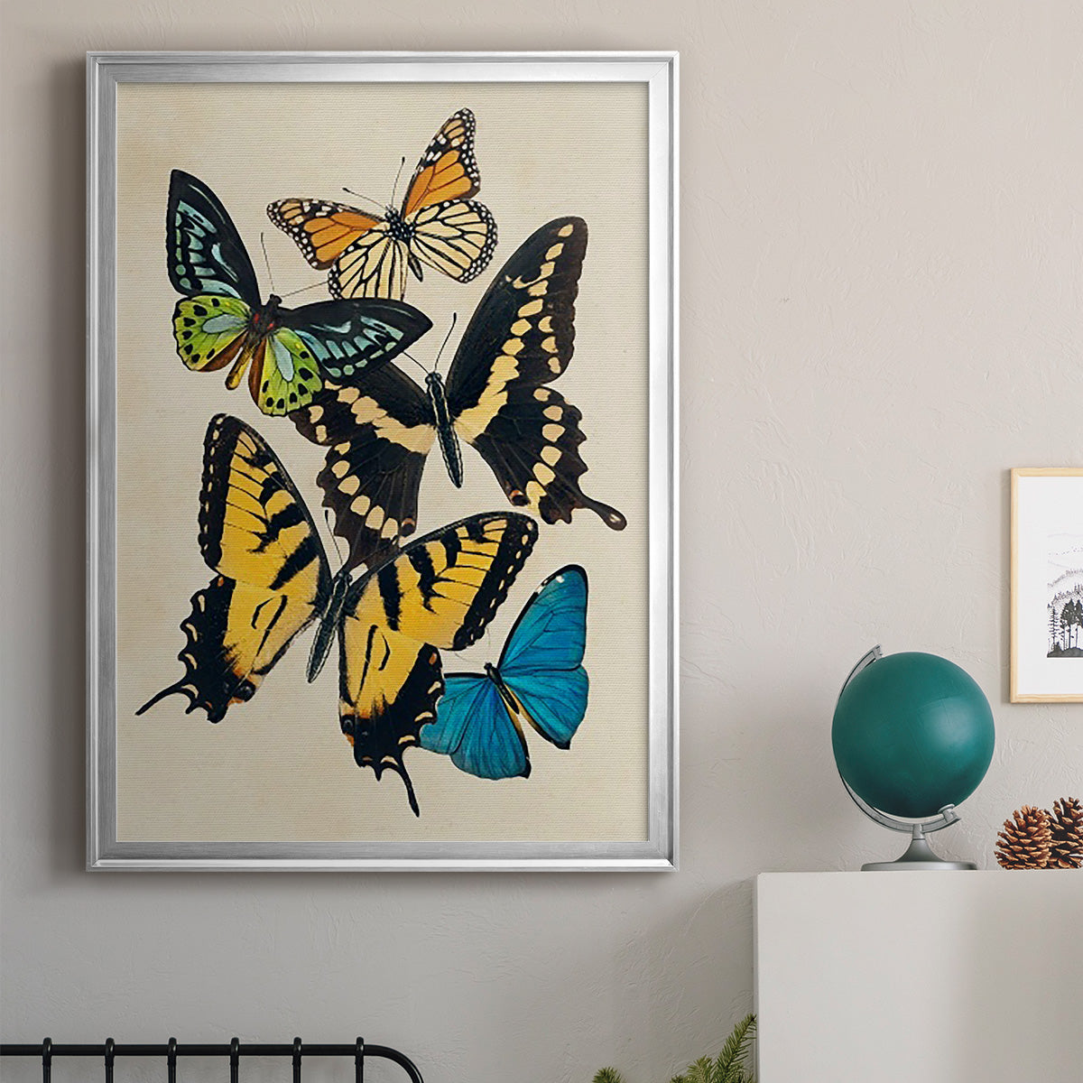 Collaged Butterflies II - Modern Framed Canvas Print