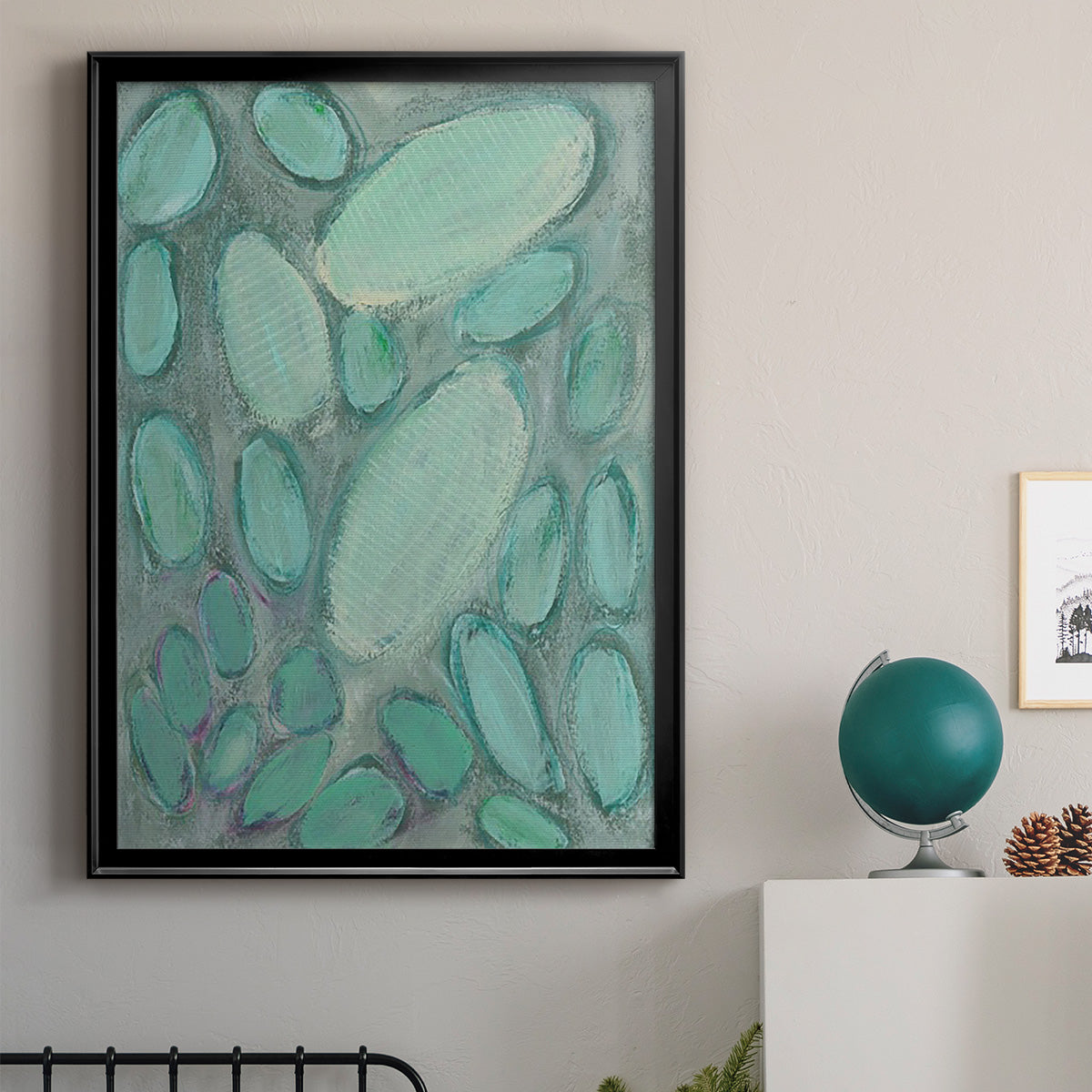 Blue Orbs II - Modern Framed Canvas Print