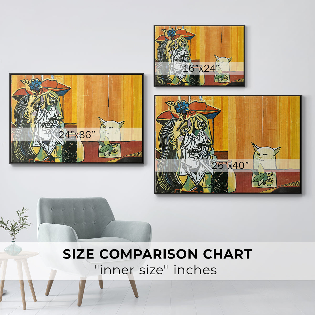 Woman Yelling at a Cat Meme (Picasso Parody) - Floater Framed Canvas Print