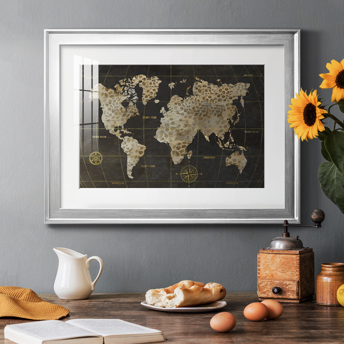 Safari World Map - Modern Framed Art Print