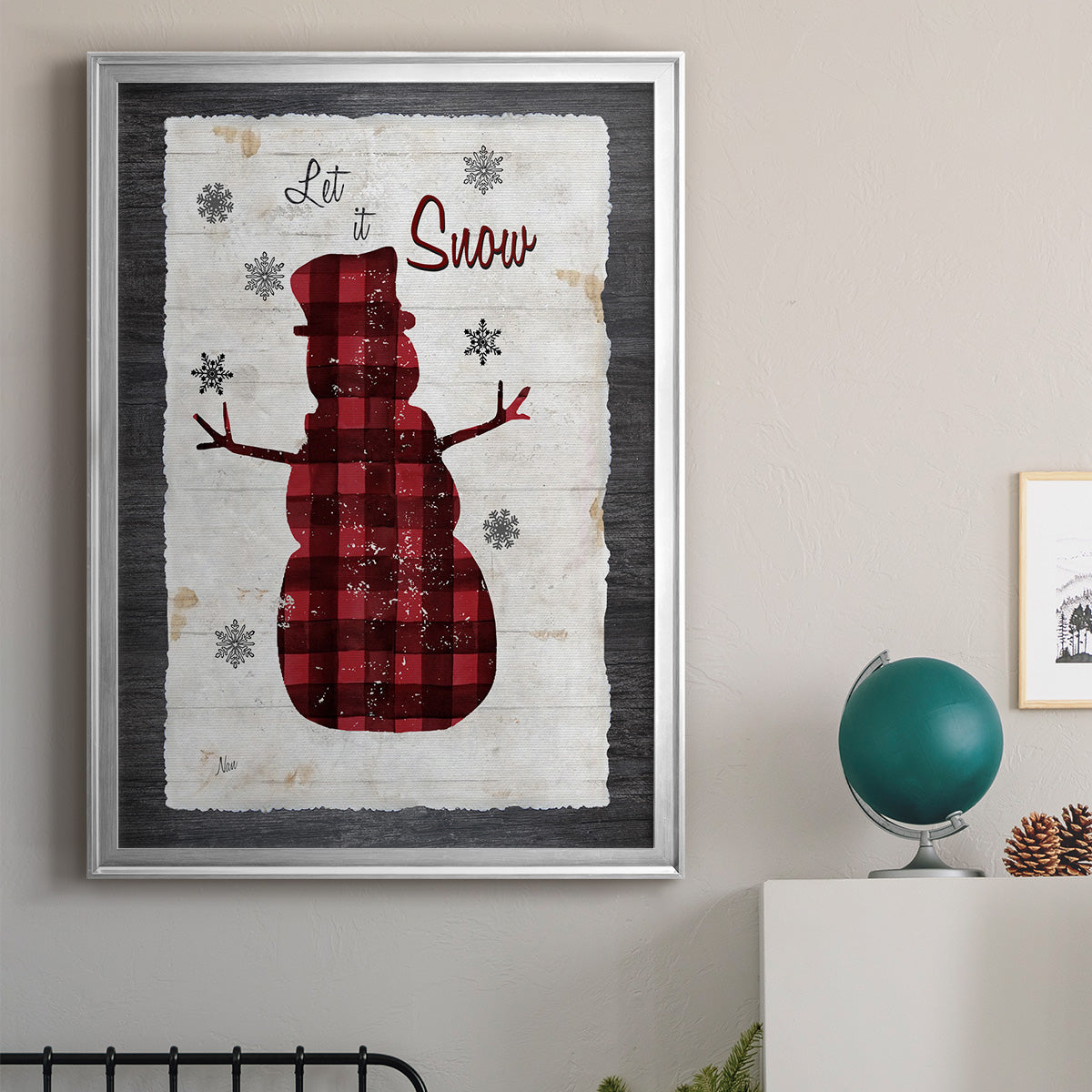 Checkered Snowman I - Modern Framed Canvas Print