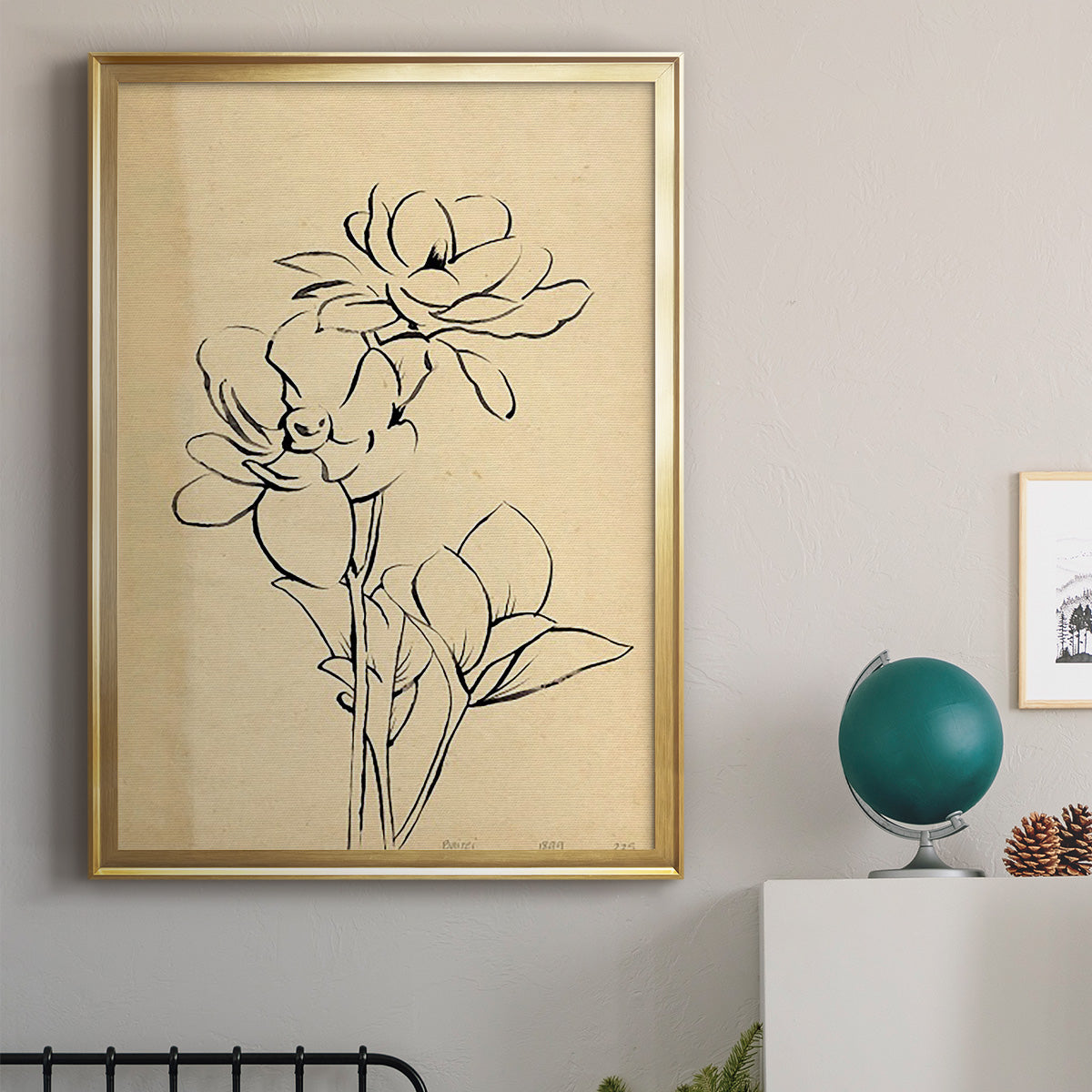 Magnolia Sketch II - Modern Framed Canvas Print