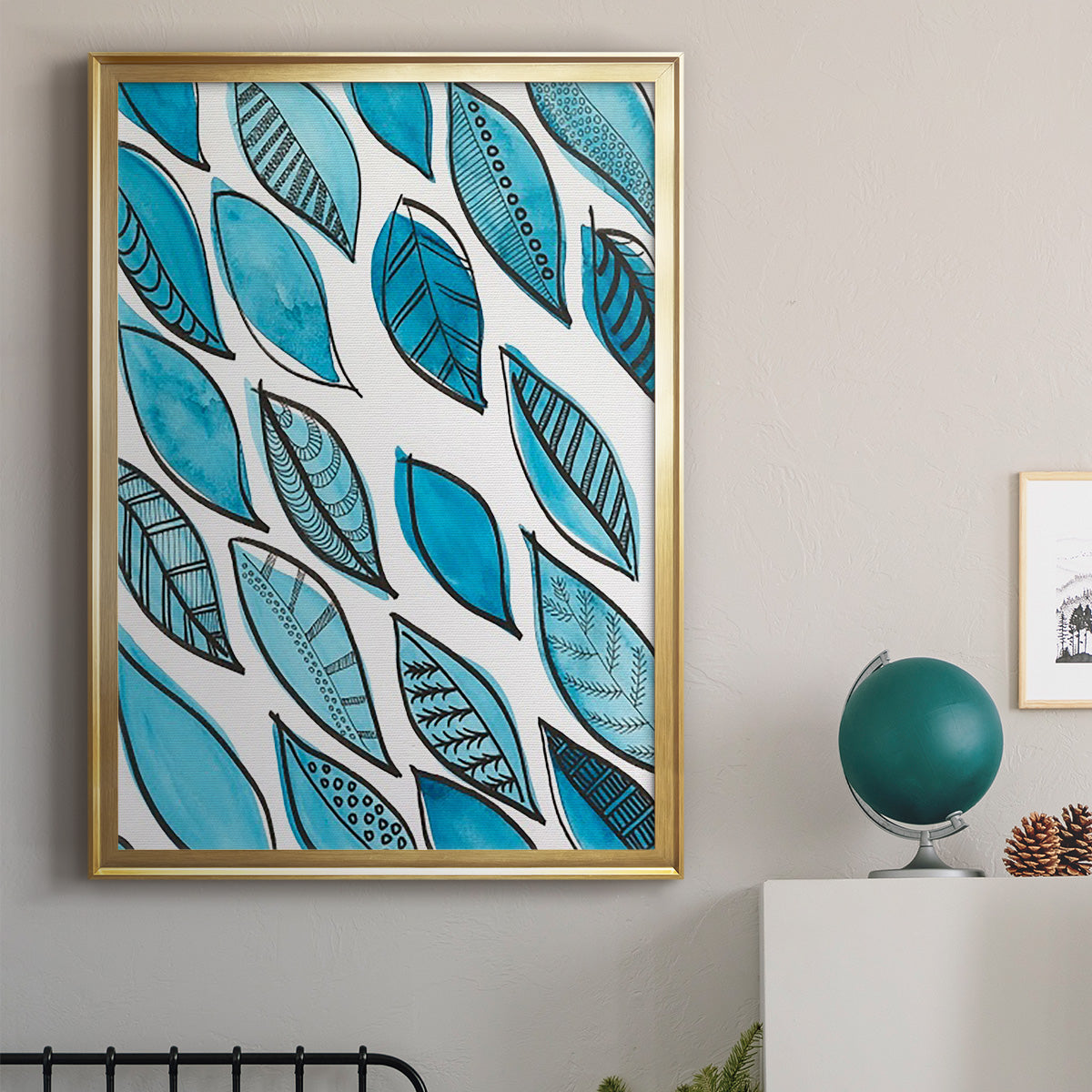 Patterned Leaf Shapes I - Modern Framed Canvas Print