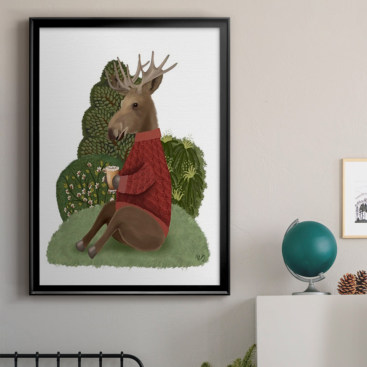 Latte Moose in Sweater - Modern Framed Canvas Print