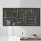 Three-panel canvas wall art featuring linear abstract conduit pattern, displayed in a bathroom above a bathtub.