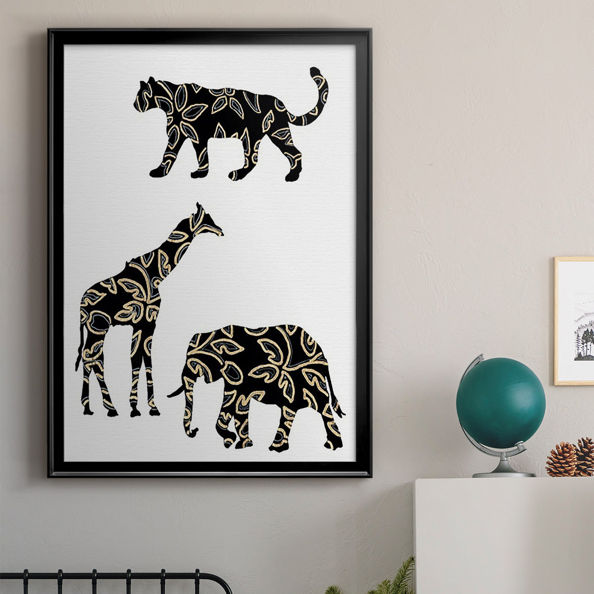 Ornamental Safari Animals III - Modern Framed Canvas Print