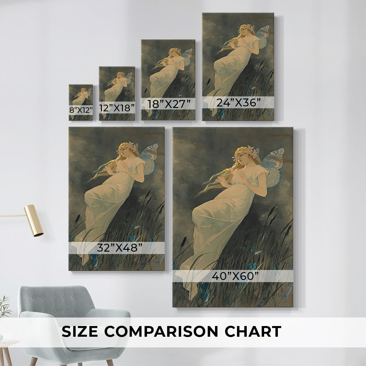 Size comparison chart for canvas art prints, showing multiple size options.
