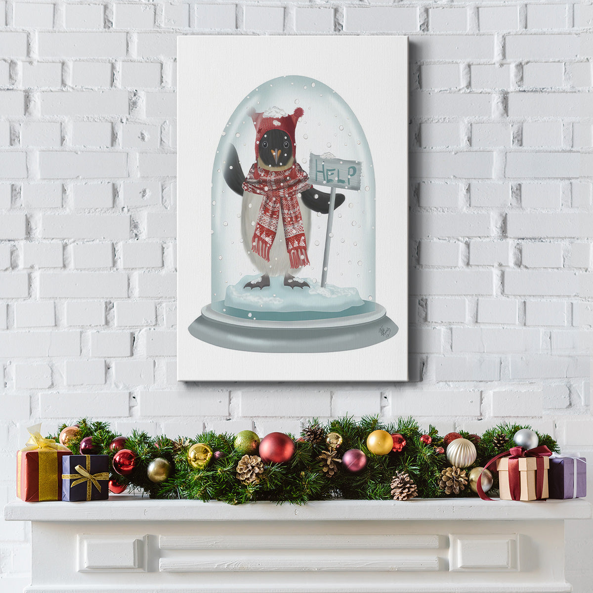 Christmas Penguin Snow Globe - Gallery Wrapped Canvas