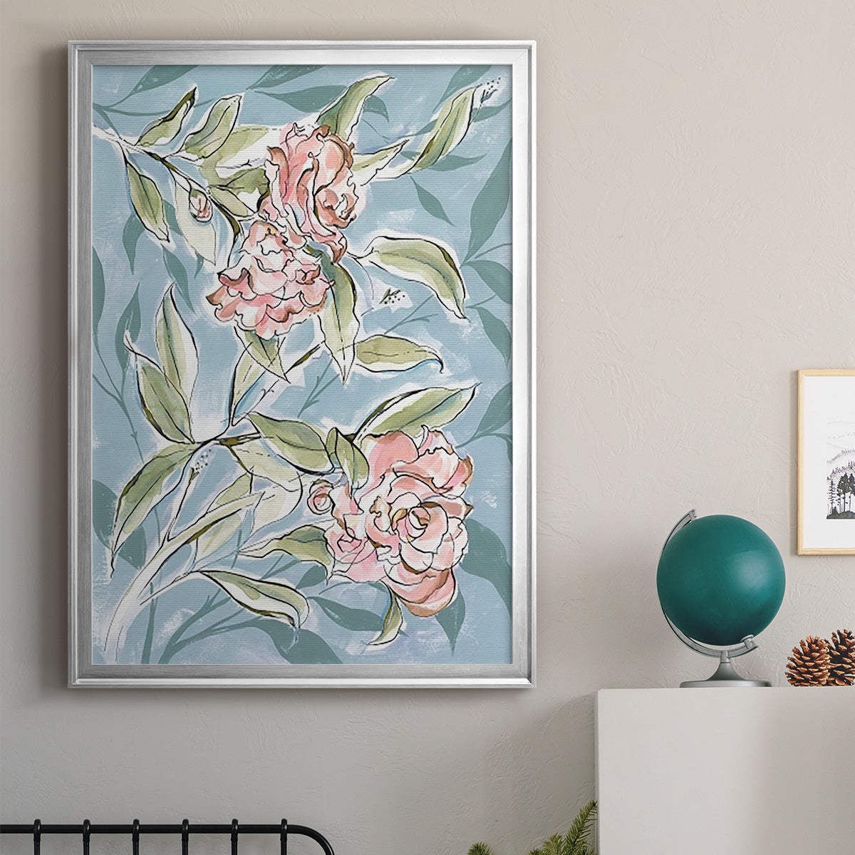 Faded Camellias I - Modern Framed Canvas Print