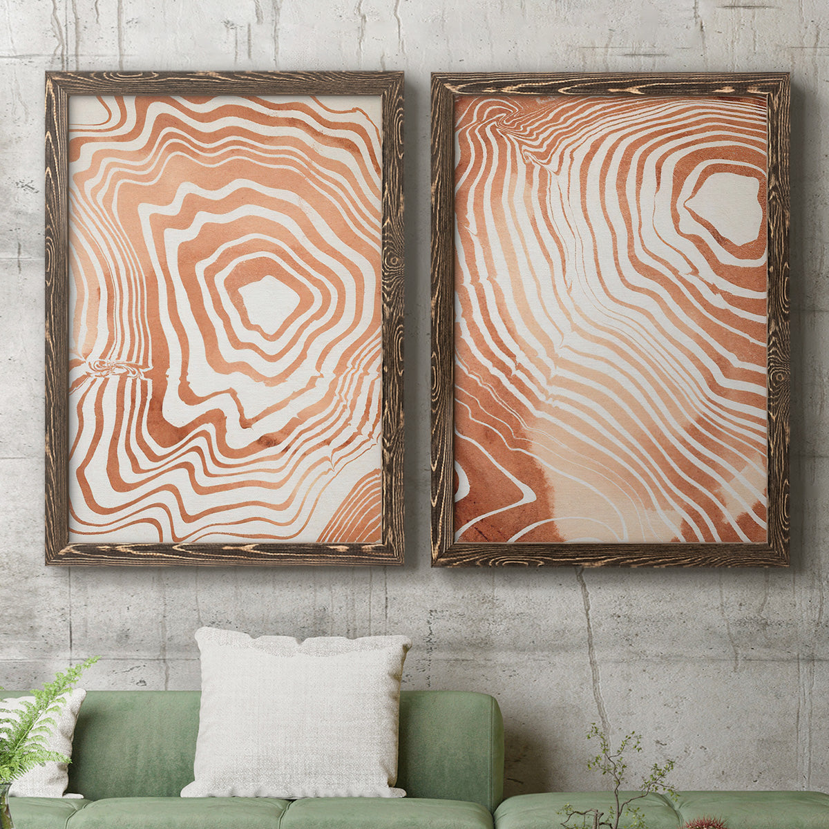 Wood Grain Suminagashi I - Premium Framed Canvas 2 Piece Set - Ready to Hang