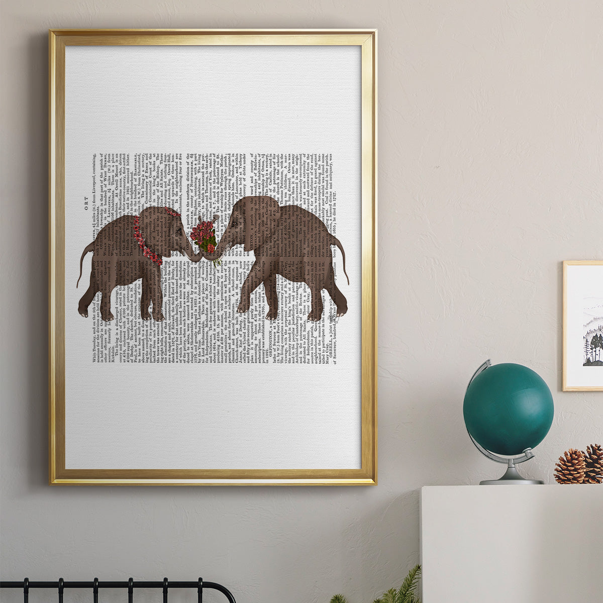 Elephant Bouquet, Landscape - Modern Framed Canvas Print